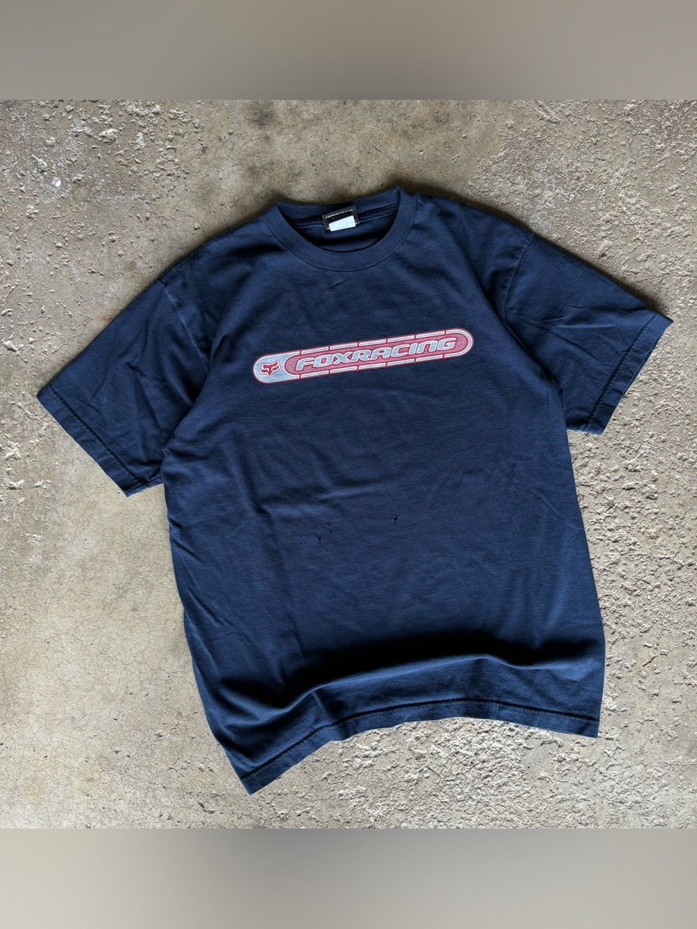 Vintage Fox Racing Navy Blue Motocross Graphic Grunge T-Shirr Size L Biker USA